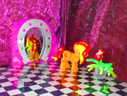 Size: 5152x3864 | Tagged: safe, alternate version, artist:malte279, imported from derpibooru, sunset shimmer, pony, chenille, chenille stems, chenille wire, craft, horseshoes, mirror, pipe cleaner sculpture, pipe cleaners, sculpture