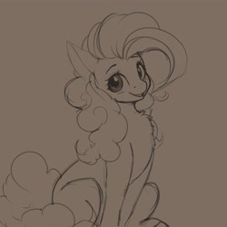 Size: 4000x4000 | Tagged: safe, artist:miokomata, imported from derpibooru, pinkie pie, earth pony, pony, chest fluff, cute, diapinkes, female, looking at you, mare, monochrome, open mouth, sitting, smiling, solo