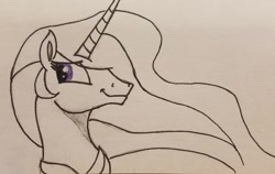 Size: 1124x711 | Tagged: safe, artist:polar_storm, imported from derpibooru, princess celestia, alicorn, pony, female, mare, purple eyes, sketch, smug, solo, traditional art