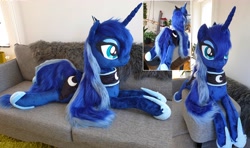 Size: 5096x3024 | Tagged: safe, artist:epicrainbowcrafts, imported from derpibooru, princess luna, pony, irl, life size, photo, plushie, prone, solo