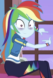 Size: 452x667 | Tagged: safe, imported from derpibooru, screencap, rainbow dash, equestria girls, equestria girls series, holidays unwrapped, spoiler:eqg series (season 2), bags under eyes, blizzard or bust, clothes, cropped, cute, dashabetes, female, pants, rainbow dash's thicc ass, rainbutt dash, solo