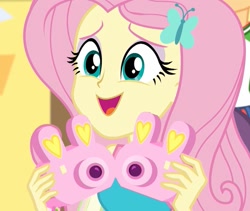 Size: 1280x1080 | Tagged: safe, imported from derpibooru, screencap, fluttershy, equestria girls, equestria girls series, holidays unwrapped, spoiler:eqg series (season 2), camera, cropped, cute, female, happy, misleading thumbnail, pink camera, polaroid, present, shyabetes