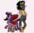 Size: 1124x1068 | Tagged: safe, artist:22dots22, artist:gloomy-doom, imported from derpibooru, king sombra, twilight sparkle, pony, unicorn, accessory swap, blushing, colored horn, corrupted twilight sparkle, crown, curved horn, fangs, female, horn, jewelry, male, mare, pink background, raised hoof, reformed sombra, regalia, shipping, simple background, smiling, sombra eyes, sombra horn, stallion, straight, twibra, unicorn twilight