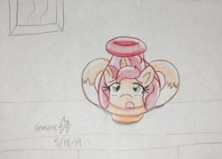 Size: 2144x1536 | Tagged: safe, artist:gmangamer25, imported from derpibooru, stellar flare, pony, unicorn, female, inanimate tf, mare, solo, traditional art, transformation, vase