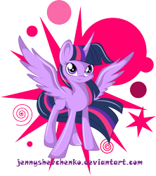 Size: 3426x3856 | Tagged: safe, artist:jennyshevchenko, imported from derpibooru, twilight sparkle, alicorn, pony, abstract background, cutie mark, female, mare, solo, spread wings, twilight sparkle (alicorn), wings