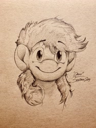 Size: 3024x4032 | Tagged: safe, artist:rigbyh00ves, artist:th3ipodm0n, imported from derpibooru, rainbow dash, pegasus, pony, bust, cute, dashabetes, happy, pencil drawing, sketch, smiling, traditional art