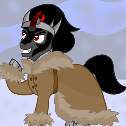 Size: 1000x1000 | Tagged: safe, artist:katya, imported from derpibooru, king sombra, pony, clothes, coat, evil, thinking, winter