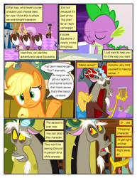 Size: 612x792 | Tagged: safe, artist:newbiespud, edit, edited screencap, imported from derpibooru, screencap, applejack, discord, spike, buffalo, draconequus, dragon, pony, comic:friendship is dragons, the return of harmony, ballerina, card, chocolate, chocolate milk, comic, dancing, dialogue, eyes closed, female, frown, hat, male, mare, milk, screencap comic, sitting, throne