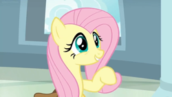 Size: 1600x900 | Tagged: safe, imported from derpibooru, screencap, fluttershy, pegasus, pony, daring doubt, cute, female, mare, open window, saddle bag, shyabetes, smiling, solo