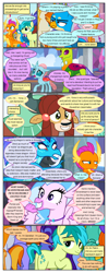 Size: 612x1553 | Tagged: safe, artist:newbiespud, edit, edited screencap, imported from derpibooru, screencap, auburn vision, berry blend, berry bliss, citrine spark, citrus bit, fire quacker, gallus, ocellus, peppermint goldylinks, princess ember, sandbar, silverstream, smolder, sugar maple, summer breeze, summer meadow, thorax, yona, changedling, changeling, classical hippogriff, dragon, earth pony, griffon, hippogriff, pony, yak, comic:friendship is dragons, school daze, annoyed, background pony, background pony audience, comic, crossed arms, dialogue, dragoness, excited, female, friendship student, frown, grin, king thorax, lidded eyes, male, screencap comic, smiling, student six