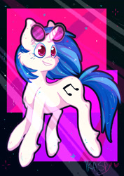 Size: 2480x3508 | Tagged: safe, artist:raspberrydraws, imported from derpibooru, dj pon-3, vinyl scratch, pony, unicorn, abstract background, cheek fluff, chest fluff, cute, ear fluff, female, leg fluff, mare, smiling, solo, vinylbetes