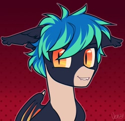 Size: 1500x1448 | Tagged: safe, artist:vensual99, imported from derpibooru, oc, oc only, bat pony, pony, abstract background, bat pony oc, bust, fangs, icon, portrait, rcf community, red background, solo