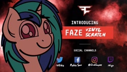 Size: 1920x1080 | Tagged: safe, artist:ashtoneer, imported from derpibooru, dj pon-3, vinyl scratch, pony, unicorn, bust, exploitable meme, facebook, faze clan, female, gamer, instagram, mare, meme, meta, obligatory pony, parody, solo, text, twitch, twitter