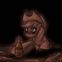 Size: 750x750 | Tagged: safe, artist:jitterbugjive, imported from derpibooru, applejack, pony, ask crapplejack, alcohol, appledrunk, bar, blushing, drunk, drunk aj, female, moonshine, ndt, solo, xxx