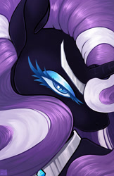 Size: 1242x1920 | Tagged: safe, artist:draikinator, artist:polyhexian, idw, imported from derpibooru, nightmare rarity, pony, unicorn, bust, close-up, female, hair over one eye, lidded eyes, mare, peytral, portrait, solo