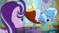 Size: 1920x1080 | Tagged: safe, imported from derpibooru, screencap, starlight glimmer, trixie, pony, unicorn, a horse shoe-in, female, hammock, mare, trixie's wagon