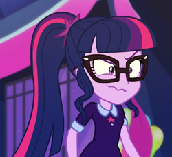 Size: 1149x1051 | Tagged: safe, imported from derpibooru, screencap, sci-twi, twilight sparkle, equestria girls, equestria girls series, twilight under the stars, spoiler:eqg series (season 2), anxious, cropped, faic, female, glasses, nervous, ponytail, sci-twi is best facemaker, shrunken pupils, solo, wavy mouth