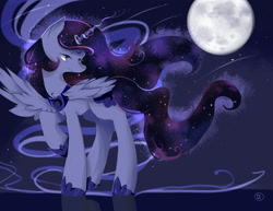 Size: 2200x1700 | Tagged: safe, artist:double happiness, imported from derpibooru, princess luna, alicorn, pony, cute, ethereal mane, female, full moon, galaxy mane, lunabetes, mare, moon, night, pixiv, sky, solo, starry mane