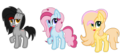 Size: 1280x576 | Tagged: safe, artist:jxst-zeron, imported from derpibooru, oc, oc only, earth pony, pegasus, pony, black and red mane, blue, cute, emo, female, filly, gray, missing cutie mark, offspring, parent:big macintosh, parent:fluttershy, parent:pinkie pie, parent:pokey pierce, parents:fluttermac, parents:pokeypie, raised hoof, silly, simple background, tongue out, transparent background, yellow