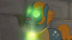 Size: 1600x900 | Tagged: safe, imported from derpibooru, screencap, rogue (character), pony, daring doubt, glow, glowing, glowing eyes, henchmen, male, rogue (g4), sideburns, solo, truth talisman