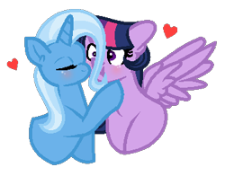 Size: 349x273 | Tagged: safe, artist:darbypop1, imported from derpibooru, trixie, twilight sparkle, alicorn, pony, unicorn, blushing, cropped, female, heart, lesbian, mare, shipping, simple background, transparent background, twilight sparkle (alicorn), twixie