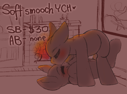 Size: 1942x1432 | Tagged: safe, artist:adostume, imported from derpibooru, pony, advertisement, commission, couple, cute, eyes closed, fireplace, forehead kiss, kissing, shipping, your character here