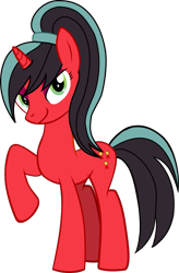 Size: 1197x1824 | Tagged: safe, artist:warszak, imported from derpibooru, oc, oc:red rosette, pony, female, mare, ponytail, simple background, tall, thin