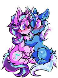 Size: 1536x2048 | Tagged: safe, artist:tailsdollterror, imported from derpibooru, starlight glimmer, trixie, pony, unicorn, blushing, cloven hooves, duo, female, heart eyes, looking at each other, mare, one eye closed, simple background, sitting, smiling, transparent background, unshorn fetlocks, wingding eyes, wink