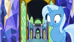 Size: 3840x2160 | Tagged: safe, imported from derpibooru, screencap, spike, trixie, dragon, pony, unicorn, all bottled up, castle, confused, cute, diatrixes, faic, female, looking down, male, mare, open door, solo focus, twilight's castle, when you see it