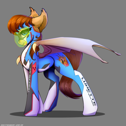 Size: 3000x3000 | Tagged: safe, artist:skitsniga, artist:skitsroom, imported from derpibooru, oc, oc only, oc:lunette, bat pony, pony, clothes, female, gray background, high res, mare, simple background, solo