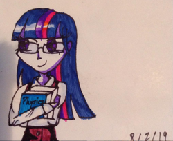 Size: 1131x921 | Tagged: safe, artist:oceanstreak92, artist:travelingfanartist25, imported from derpibooru, twilight sparkle, equestria girls, book, female, glasses, i can't believe it's not sci-twi, solo, twilight sparkle (alicorn), twilight's professional glasses