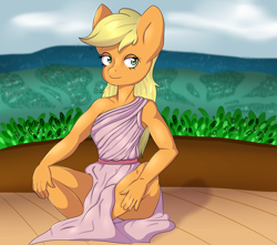 Size: 3400x3000 | Tagged: safe, artist:0blackster, artist:ranillopa, imported from derpibooru, applejack, anthro, female, sitting, solo