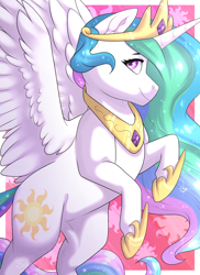 Size: 1230x1690 | Tagged: safe, artist:silentwolf-oficial, imported from derpibooru, princess celestia, alicorn, pony, crown, cute, cutelestia, cutie mark, female, hoof shoes, jewelry, looking at you, mare, peytral, regalia, smiling