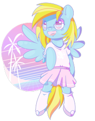 Size: 851x1080 | Tagged: safe, artist:musicfirewind, artist:wavecipher, imported from derpibooru, oc, oc only, oc:cloud cuddler, pegasus, pony, clothes, cute, female, glasses, heart, heart eyes, moe, ocbetes, palm tree, pleated skirt, shirt, shoes, simple background, skirt, socks, summer, transparent background, tree, wingding eyes, ych result