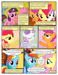 Size: 612x792 | Tagged: safe, artist:newbiespud, edit, edited screencap, imported from derpibooru, screencap, apple bloom, cloud kicker, derpy hooves, fluttershy, rainbow dash, scootaloo, sweetie belle, twilight sparkle, pony, unicorn, comic:friendship is dragons, ..., background pony, bow, comic, cutie mark crusaders, dialogue, eyes closed, female, filly, filly twilight sparkle, frown, grin, hair bow, looking up, mare, raised hoof, screencap comic, smiling, unicorn twilight, younger