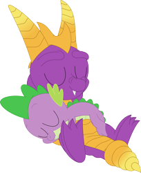 Size: 2920x3580 | Tagged: safe, artist:porygon2z, imported from derpibooru, spike, dragon, crossover, duo, duo male, eyes closed, male, simple background, sleeping, spread toes, spyro the dragon, spyro the dragon (series), transparent background, underfoot, vector