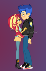 Size: 1242x1920 | Tagged: safe, artist:paulysentry, deleted from derpibooru, imported from derpibooru, flash sentry, sunset shimmer, equestria girls, equestria girls series, blushing, converse, cute, female, flashimmer, flashset daily, looking at each other, male, shipping, shoes, straight