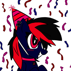 Size: 960x960 | Tagged: safe, artist:miguelarts, imported from derpibooru, oc, oc only, oc:mistic spirit, cyborg, hybrid, original species, pegasus, pony, 21st birthday, amputee, artificial wings, augmented, birthday, cybernetic eyes, cybernetic organism, cybernetic wing, cybernetic wings, happy birthday, palindrome get, party, prosthetic eye, prosthetic limb, prosthetic wing, prosthetics, red and black oc, robotic wing, solo, wings