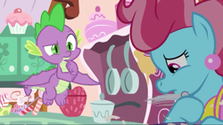 Size: 1280x720 | Tagged: safe, imported from derpibooru, screencap, cup cake, spike, dragon, pony, the big mac question, claws, female, kitchen, male, mare, toes, winged spike, wings