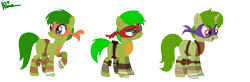 Size: 1366x446 | Tagged: safe, artist:selenaede, artist:xxkawailloverchanxx, imported from derpibooru, earth pony, pony, unicorn, base used, crossover, donatello, michelangelo, ms paint, paint.net, ponified, raphael, teenage mutant ninja turtles