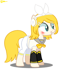 Size: 1148x1344 | Tagged: safe, artist:biitt, artist:xxkawailloverchanxx, imported from derpibooru, pony, base used, crossover, female, kagamine rin, mare, ponified, vocaloid