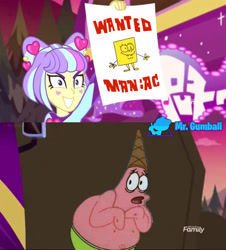 Size: 2000x2208 | Tagged: safe, edit, edited screencap, editor:mr. gumball, imported from derpibooru, screencap, supernova zap, equestria girls, equestria girls series, sunset's backstage pass!, spoiler:eqg series (season 2), comparison, discovery family logo, hall monitor, patrick star, spongebob squarepants, supernova zap holding paper