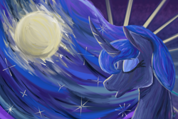 Size: 4500x3000 | Tagged: safe, artist:eillahwolf, imported from derpibooru, princess luna, pony, absurd file size, bust, digital painting, ethereal mane, eyes closed, female, full moon, moon, night, portrait, solo