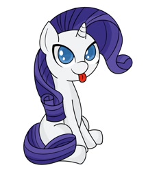 Size: 555x651 | Tagged: safe, artist:handgunboi, imported from derpibooru, rarity, pony, unicorn, :p, colored pupils, cute, female, mare, missing cutie mark, raribetes, simple background, sitting, solo, tongue out, white background