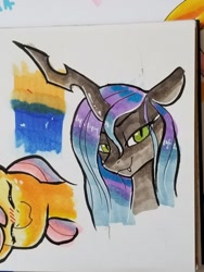 Size: 1536x2048 | Tagged: safe, artist:dimfann, imported from derpibooru, queen chrysalis, changeling, bust, female, portrait, solo, traditional art