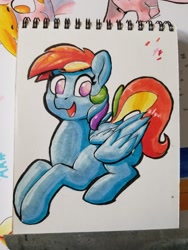 Size: 1536x2048 | Tagged: safe, artist:dimfann, imported from derpibooru, rainbow dash, pegasus, pony, female, happy, solo, traditional art