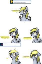 Size: 1202x1804 | Tagged: safe, artist:askmrclever, artist:usagi-zakura, imported from derpibooru, derpy hooves, pegasus, pony, lovestruck derpy, ask, female, floppy ears, implied doctor whooves, implied human, solo, tumblr, tumblr comic