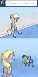 Size: 780x1562 | Tagged: safe, artist:bakasan, deleted from derpibooru, imported from derpibooru, derpy hooves, doctor whooves, time turner, pony, lovestruck derpy, ask, swimming pool, tumblr, water noodle