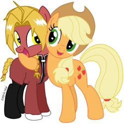 Size: 454x455 | Tagged: safe, artist:easterdara, imported from derpibooru, applejack, earth pony, pony, crossover, edward elric, fullmetal alchemist, ponified, simple background, white background