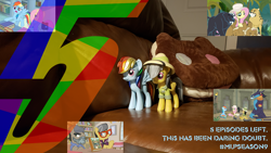 Size: 1152x648 | Tagged: safe, edit, imported from derpibooru, ahuizotl, daring do, doctor caballeron, fluttershy, rainbow dash, earth pony, pegasus, pony, daring doubt, ahuizotl's cats, cookie cat, couch, funko, illustrator, mlp s9 countdown, photo, photoshop, steven universe, toy